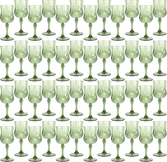Plastic Wine Glasses, Plastic Goblets Vintage Style Cordial Drinking Glasses for Valentine’s Day, Wedding Reception, Grand Event Party Supplies (48, New Green)