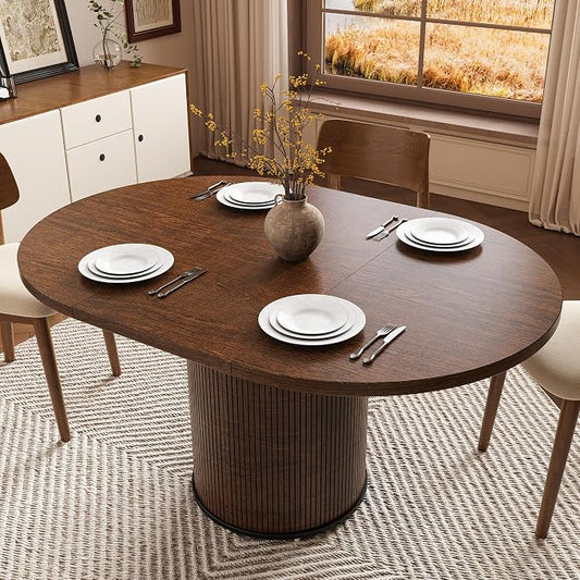 Extendable Round Dining Table for 4-8, 43in-59in Modern Wood Dining Room Table with Removable Leaves, Extendable Dinner Tables w/Heavy Duty Base for Kitchen|Living Room|Small Space, Walnut