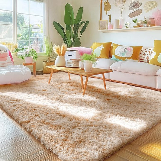 OLANLY 3x4 Machine Washable Accent Rug, Soft Fluffy Shaggy Area Rug for Bedroom, Living Room, Indoor Floor Carpet for Kids, Nursery, Home Decor, Beige