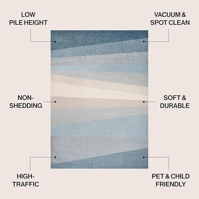 JONATHAN Y Prism Geometric Striped Indoor Area Rug 8x10, Blue/Cream/Gray, Modern, Coastal, Easy-Cleaning for Living Room, Bedroom, Kitchen, Pet Friendly, Non-Shedding (DZC101D-8)