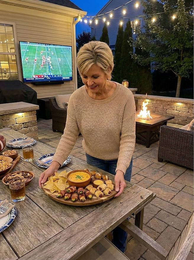 Football Shaped Cutting Board – 16X9.5 INCH – Acacia Wood Charcuterie Tray – Wooden Football Serving Platter for Super Bowl Parties, Tailgate Hosting & Gifts