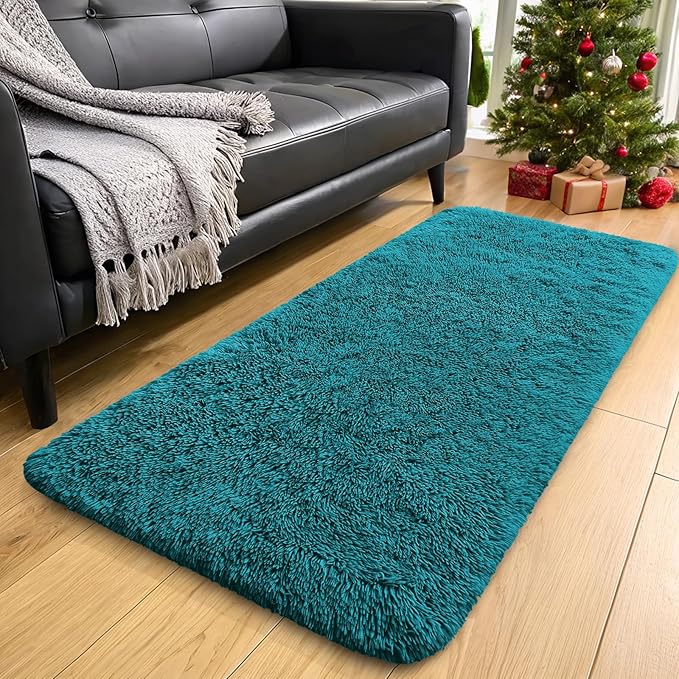 OLANLY 2x6 Machine Washable Runner Rugs for Hallway, Soft Fluffy Shaggy Bedside Rugs for Bedroom, Living Room, Indoor Floor Carpet for Kids Girls and Boys, Nursery Rooms, Home Decor Aesthetic, Teal