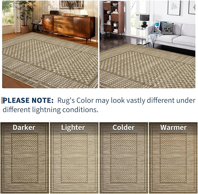 Washable Rug 10x13 Area Rug for Bedroom Modern Living Room Rug Contemporary Large Area Rug Non Slip Throw Rugs Stain Resistant Carpet for Department Dining Room 10'x13' Brown
