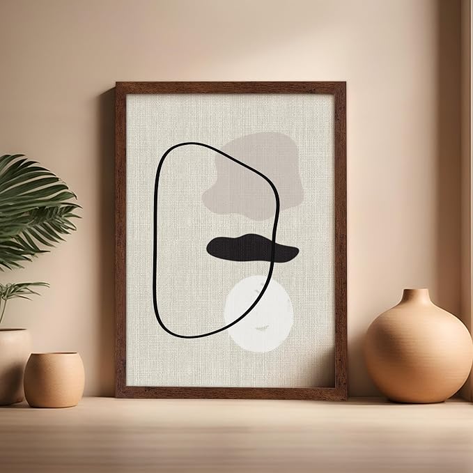 Poster Master Shapes on Linen Poster – Linen Print – Chic Boho Art – Abstract Shapes Artwork – Mid-Century Modern Piece – Great Bedroom or Living Room Wall Decor – 16x20 Brown Framed