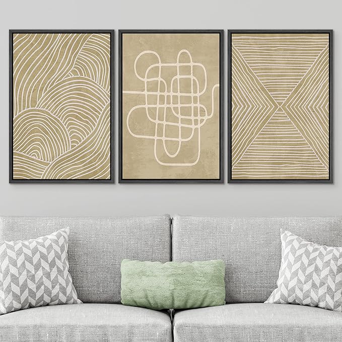 SIGNWIN Framed Canvas Print Wall Art Set Geometric Tan Line Art Collage Graffiti & Street Art Abstract Illustrations Modern Art Decorative Nordic for Living Room, Bedroom, Office - 16"x24"x3 Black