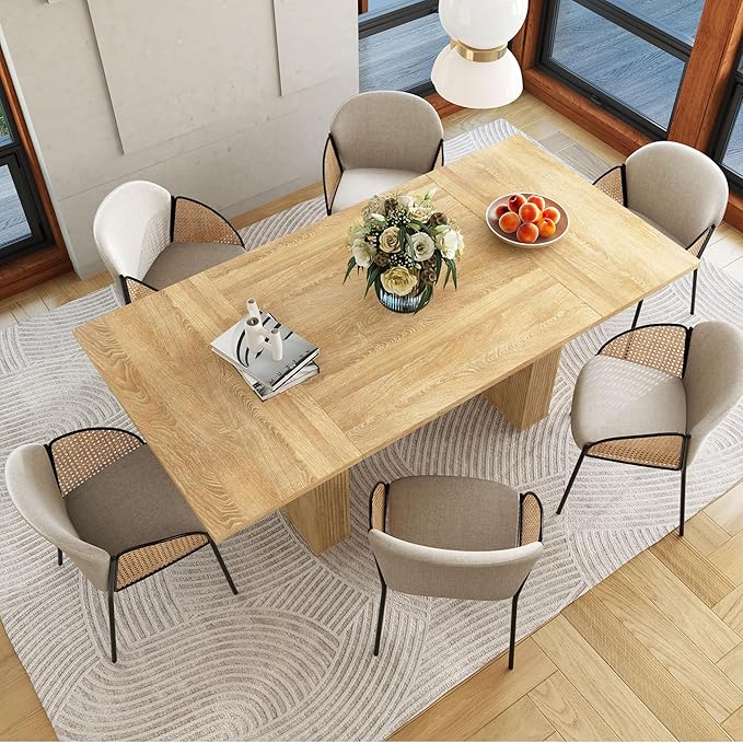 78 Inch Dining Table for 6 8 10, Modern Farmhouse Rectangular Kitchen Table, Long Dining Room Tables with Wood Strip Base for Kitchen Living Room (Natural)
