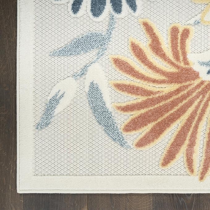 Nourison Home Aloha Ivory Rose 9' x 12' Area Rug - Easy Clean, Non Shedding, Bed Room, Living Room, Dining Room, Kitchen (9' x 12')