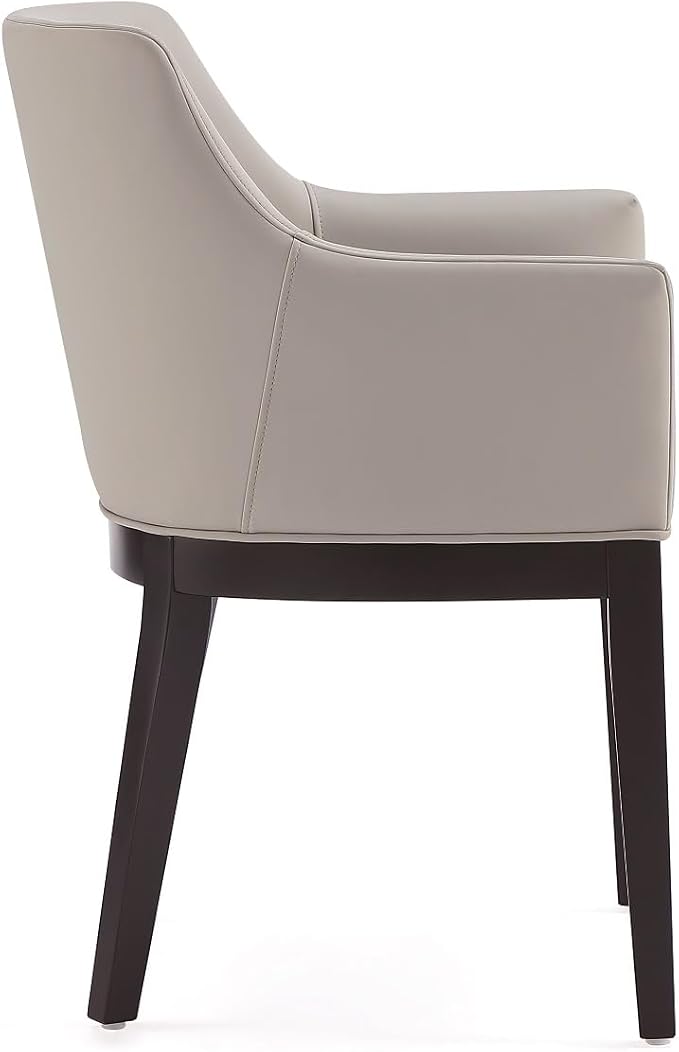 Manhattan Comfort Gansevoort Modern Faux Leather Dining Chair with Arms, Leatherette Upholstery on Solid Beech Wood Frame, Accent Furniture for Kitchen Table or Office, Set of 1, Stone Grey