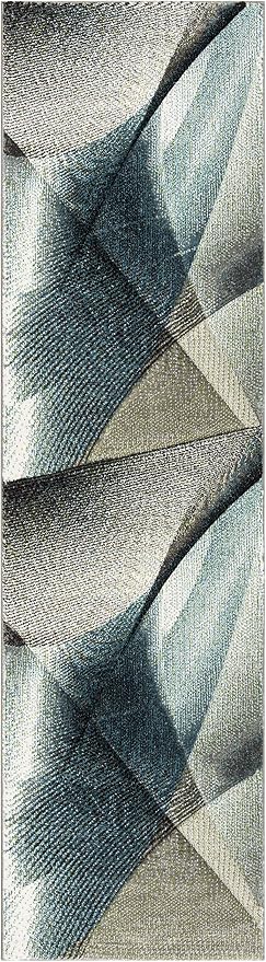 SAFAVIEH Hollywood Collection Runner Rug - 2'3" x 18', Grey & Teal, Mid-Century Modern Design, Non-Shedding & Easy Care, Ideal for High Traffic Areas in Living Room, Bedroom (HLW715D)