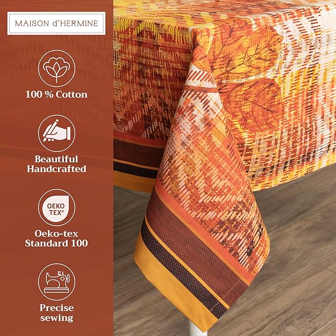 Maison d' Hermine Table Cloth Rectangle Table 100% Cotton 70 x 140 Inches Fall Tablecloth Reusable Everyday Use for Thanksgiving Christmas Decorations Dining Farmhouse Party (Thanksgiving Tartan)