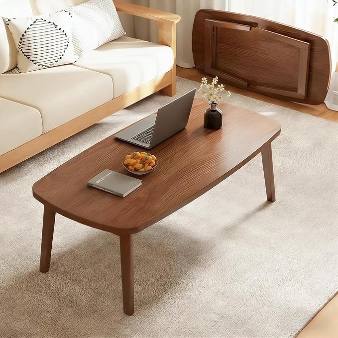 Foldable Coffee Table, Sofa Table, Coffee Tables for Living Room，Minimalist Solid Wood Side Table, Foldable Legs, Walnut Color.(31.5IN)