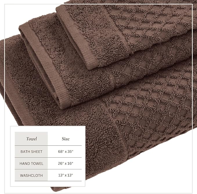 Great Bay Home Bath Towels - 100% Cotton 6 Piece Bath Sheet Set - Diamond Waffle Weave - Absorbent, Durable, Quick-Dry Towels for Bathroom (Chocolate)