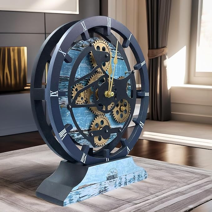 ImprovingLife The Gears Clock Desk Clock 10 inches with Real Moving Gears Convertible into Wall Clock (Aqua Green)