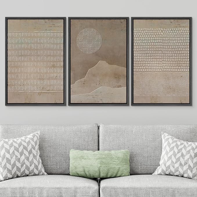 SIGNWIN Framed Canvas Print Wall Art Set Grunge Minimal Brown Polygons Graffiti & Street Art Abstract Illustrations Modern Art Decorative Nordic for Living Room, Bedroom, Office - 24"x36"x3 Black