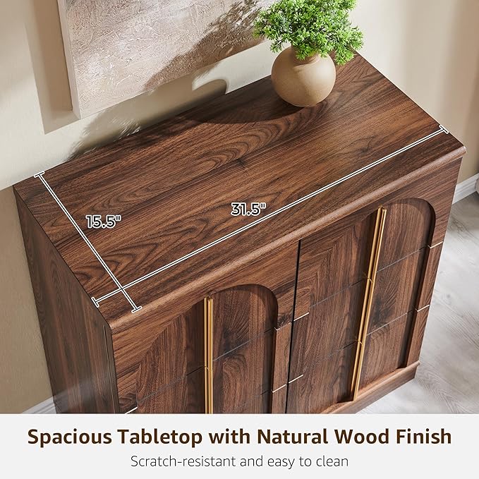 ACCOHOHO Buffet Cabinet with Storage&Arched Doors,31.5 Inch Wood Sideboard with Adjustable Shelf,Modern Coffee Bar Tables Accent Cabinets for Living Room,Kitchen Or Entryway (Brown, 1 Piece)