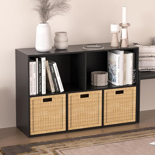 Wooden 5 Cube Storage Organizer with Closed Back Panel,White Cube Shelf Cubby Storage Organizers with Compartments for Living,Bookshelf,Organizers Easy to Install (Black, 5 Cube)