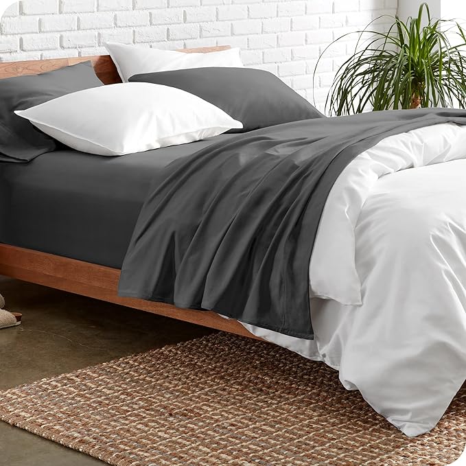 Bare Home Split Head Flex King Sheet Set - 1800 Ultra-Soft Microfiber Bed Sheets - Double Brushed - Deep Pockets - Easy Fit - 4 Piece Set - Bedding Sheets & Pillowcases (Grey)