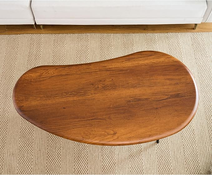 Saint Mossi Modern Coffee Table for Living Room, Mid-Century Mango Shaped Wood Coffee Table, Center Table for Small Space, Downward Edge, D47xW23.6xH15, Espresso