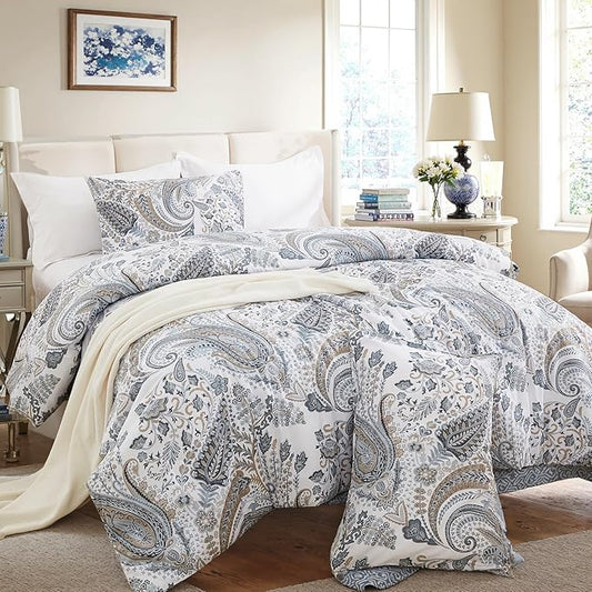 Paisley Duvet Cover Full Size 100% Cotton Comforter Covers Soft & Breathable 3 Pcs Luxury Duvet Cover Sets with Zipper Closure All Season