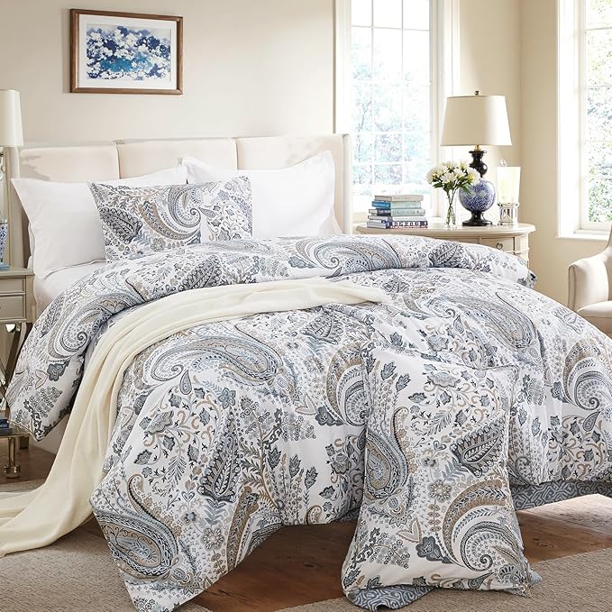 Paisley Duvet Cover Twin Size 100% Cotton Bedding Set Soft & Breathable 2 Pcs Luxury Duvet Cover Sets with Zipper Closure All Season