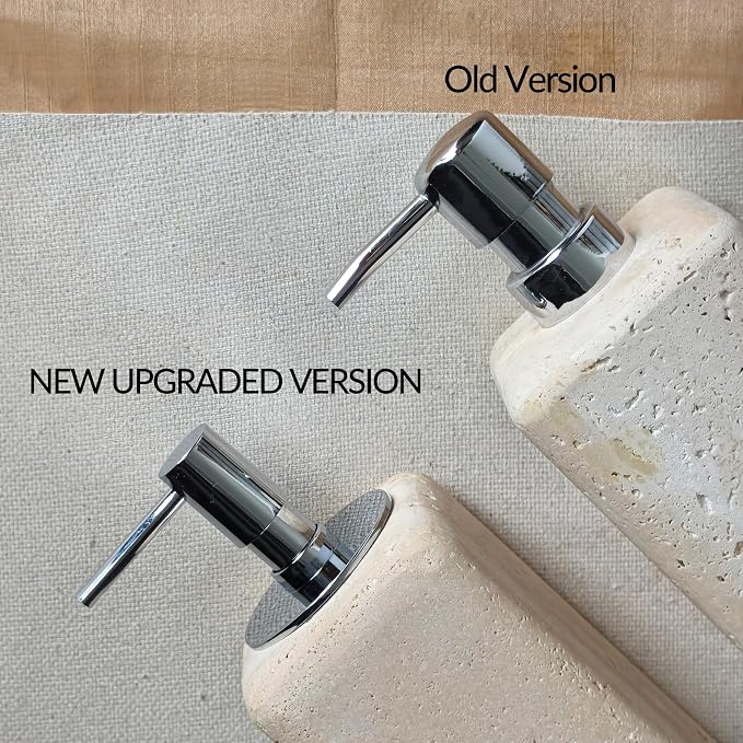 Ivory Travertine Soap Pump, Refillable Bathroom Liquid Dispenser with Aluminum Pump, Natural Organic Stone Hand Lotion Dispenser, Pump Bottle Dispenser for Bathroom and Kitchen Countertop