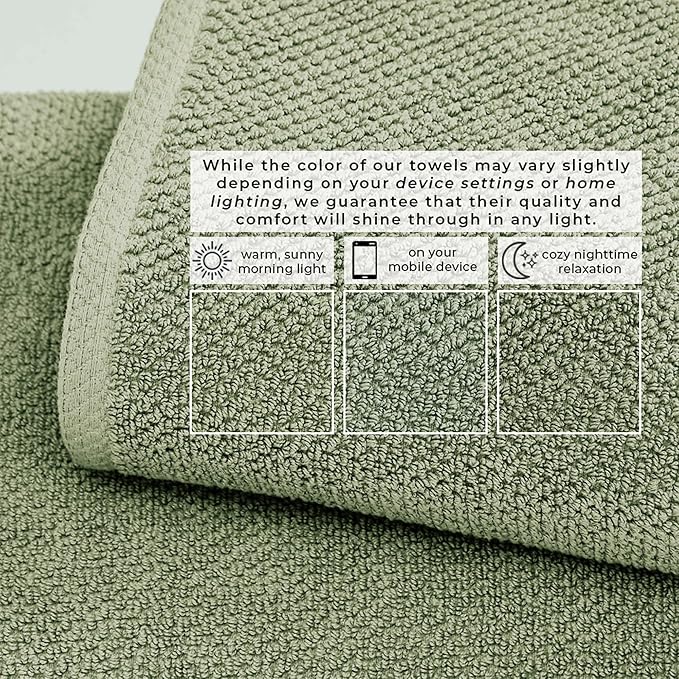 Great Bay Home 100% Cotton 6 Pack 26x16 Hand Towel Set - Absorbent, Quick-Drying, Durable Towels for Bathroom Decor - Low-Twist, Two-Ply Fibers (Eucalyptus)