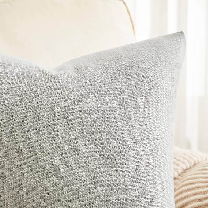 ZeeMart Rustic Cotton Linen Throw Pillow Covers Set of 2, 20x20 Inch Light Grey, Farmhouse Style Decorative Couch Pillow Cases Cushion Covers for Sofa Bed Living Room Home Decor