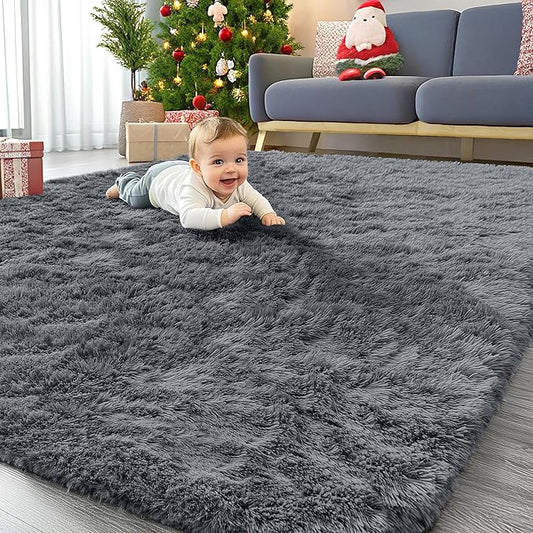 OLANLY 5x10 Machine Washable Large Area Rugs for Living Room, Bedroom, Soft Fluffy Shaggy Bedside Rug, Indoor Floor Carpet for Kids Girls and Boys, Dorms, Nursery, Home Decor Aesthetic, Grey