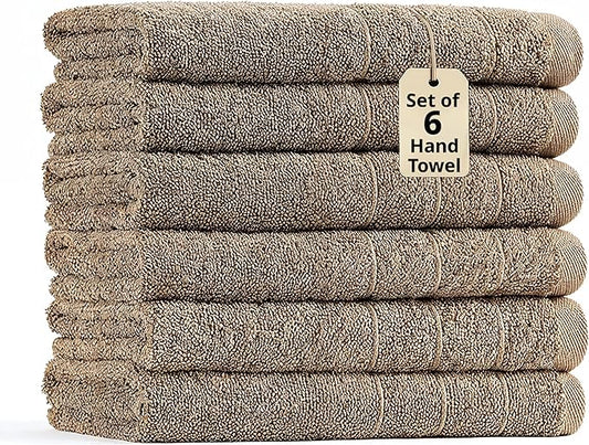 LANE LINEN 6 Pack 100% Cotton Hand Towels (16"x28") - Ring Spun - Quick Dry, Soft & Absorbent Hand Towels Set of 6 - Hotel, Spa, Beauty, Gym, Bathroom - Remains Soft After Multiple Washes - Taupe