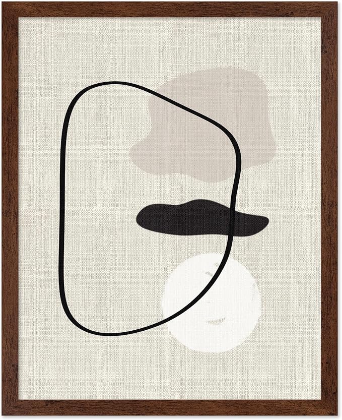 Poster Master Shapes on Linen Poster – Linen Print – Chic Boho Art – Abstract Shapes Artwork – Mid-Century Modern Piece – Great Bedroom or Living Room Wall Decor – 11x14 Brown Framed