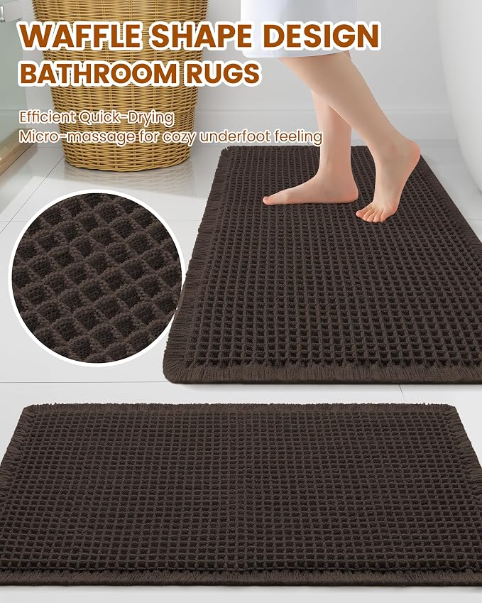 Smiry Waffle Bath Mat 60x24, Extra Soft Absorbent Bathroom Rugs, Non Slip Machine Washable Quick Dry Bath Rugs for Bathroom Floor, Tub, Shower, Home Decor Accessories, Chocolate