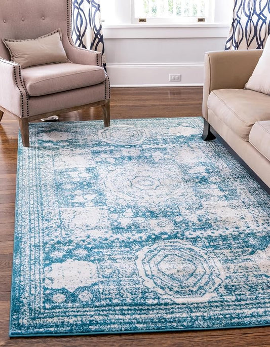 Unique Loom Bromley Collection Area Rug - Wells (2' x 3' 1" Rectangle, Turquoise/ Ivory)