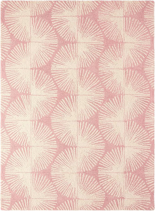 Nicole Miller New York Kendall Fluted Geo Handcrafted Area Rug, 100% Wool Rug, Rose, 3'x5'