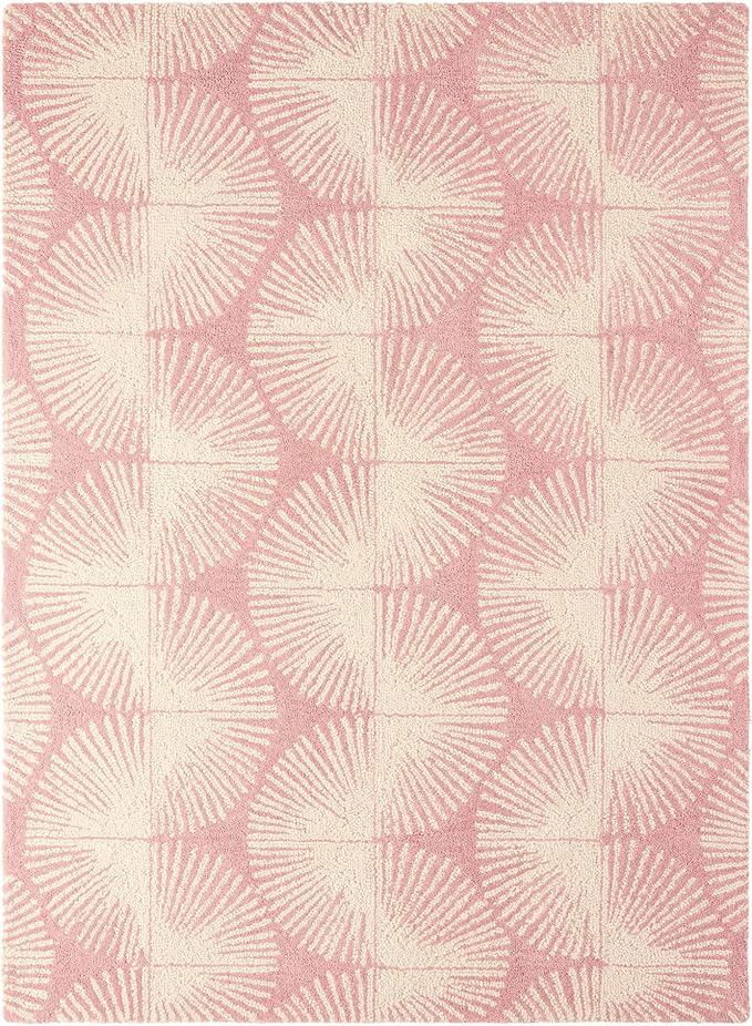 Nicole Miller New York Kendall Fluted Geo Handcrafted Area Rug, 100% Wool Rug, Rose, 5'x7’
