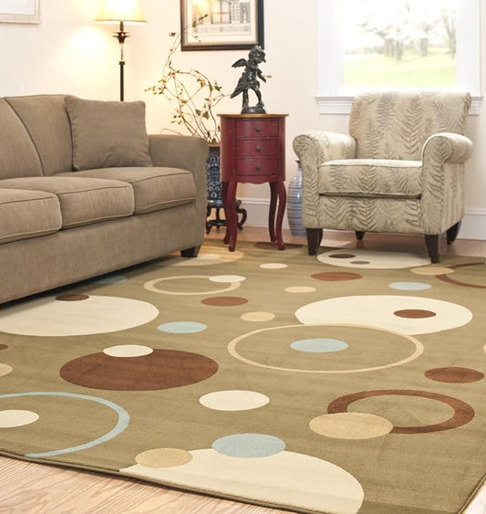 SAFAVIEH Porcello Collection Area Rug - 5'3" x 7'7", Green & Multi, Mid-Century Modern Abstract Design, Non-Shedding & Easy Care, Ideal for High Traffic Areas in Living Room, Bedroom (PRL6851-5291)
