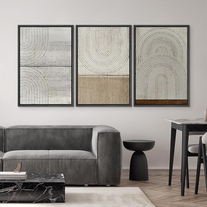 SIGNWIN Framed Canvas Print Wall Art Set Grunge Circle Polygon Collage Abstract Geometric Cozy Neutral Minimalism Modern Art Decorative Boho for Living Room, Bedroom, Office - 24"x36"x3 Black