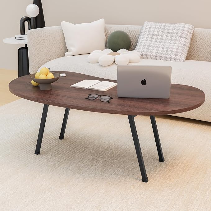 Folding Coffee Table,Mid Century Modern Coffee Table Irregular,Kidney Foldable Table,Small Farmhouse Coffee Tables Portable Table for Small Spaces,Living Room,Sofa,Bedroom Gallery,Easy Assembly,Walnut