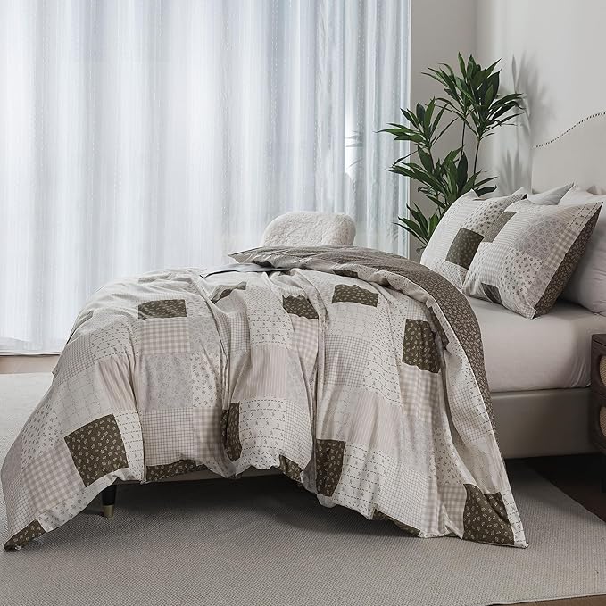 HoneiLife Rustic Duvet Cover Queen - 100% Cotton Comforter Cover 3-Piece, All Season Bedding Duvet Cover Sets with Zipper Closure & Corner Ties