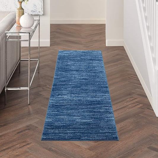 Nourison Home Nourison Essentials Navy Blue 2' x 6' Area Rug - Easy Clean, Non Shedding, Bed Room, Living Room, Dining Room, Kitchen (6' Runner)