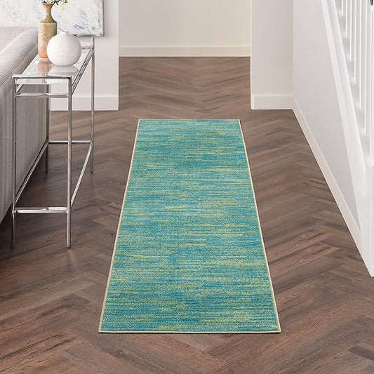 Nourison Home Nourison Essentials Blue Green 2'2" x 20' Area Rug - Easy Clean, Non Shedding, Bed Room, Living Room, Dining Room, Kitchen (20' Runner)