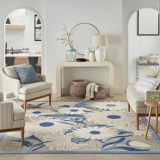 Nourison Home Aloha Blue Grey 7' x 10' Area Rug - Easy Clean, Non Shedding, Bed Room, Living Room, Dining Room, Kitchen (7' x 10')
