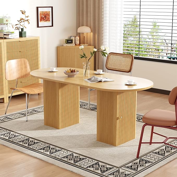 Round Dining Table for 4-8, 70.87 Inches Dining Room Table with Storage Shelf Base, Circle Kitchen Tables for Dining Room, Kitchen, Living Room (Nature Oak)
