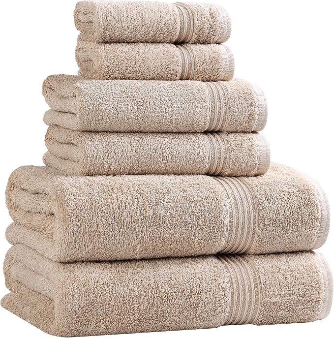 Superior Heritage Egyptian Cotton 6 Piece Towel Set, Heavyweight Towels for Bathroom, Guest Bath, Luxury Home Decor, Plush Absorbent Essentials, Includes 2 Bath, 2 Hand, 2 Face Towels, Taupe