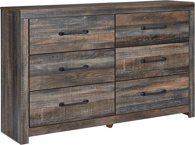 Signature Design by Ashley Drystan 6 Drawer Dresser, Large-scale Hardware, Smooth-gliding Drawers, Wood, 58.7" W x 15.31" D x 36.46" H, Weatherworn Brown