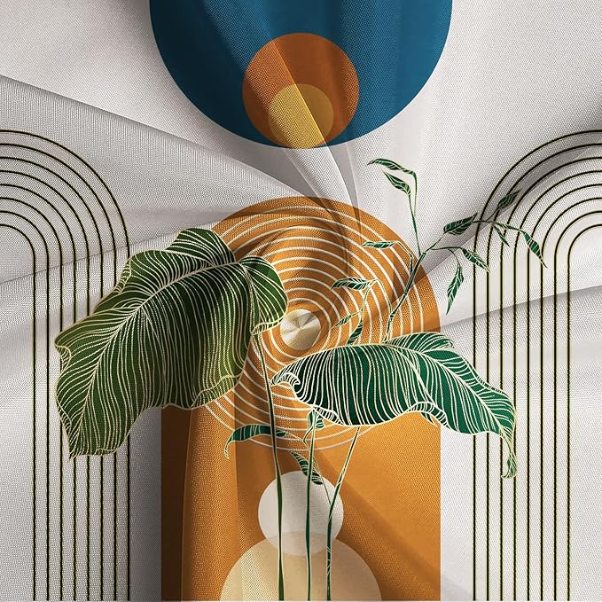Boho Shower Curtain for Bathroom Modern Mid Century Plant Palm Leaves Bath Curtain Modern Minimalist Geometric Arch Bath Decor Waterproof Polyester Fabric Curtains Set 72x72 inch