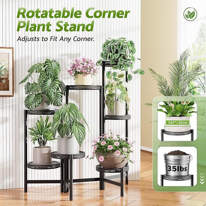 Stand Plants, 7 Tier Metal Plant Stands for Outdoor Indoor Plants,Heavy Duty Flower Pot Stands for Multiple Plants,Decoration Display Racks for Patio Garden -BlackS