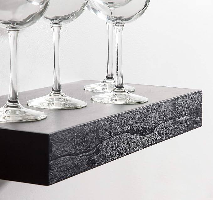 Kate and Laurel Havlock Modern Floating Shelves, Set of 2, Black, Sophisticated Storage and Display Shelves for Wall
