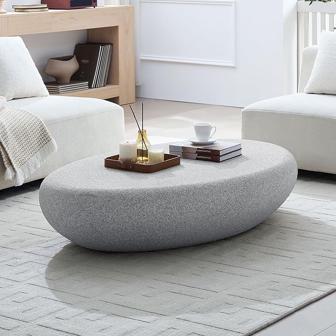 55" Coffee Table Irregular Fiberglass Matte Rock Center Table for Living Room Apartment, No Assembly