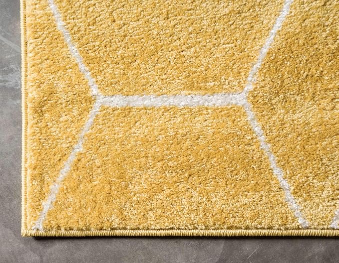 Unique Loom Trellis Frieze Collection Area Rug - Geometric (6' 1" x 9' Rectangle Yellow/Ivory)