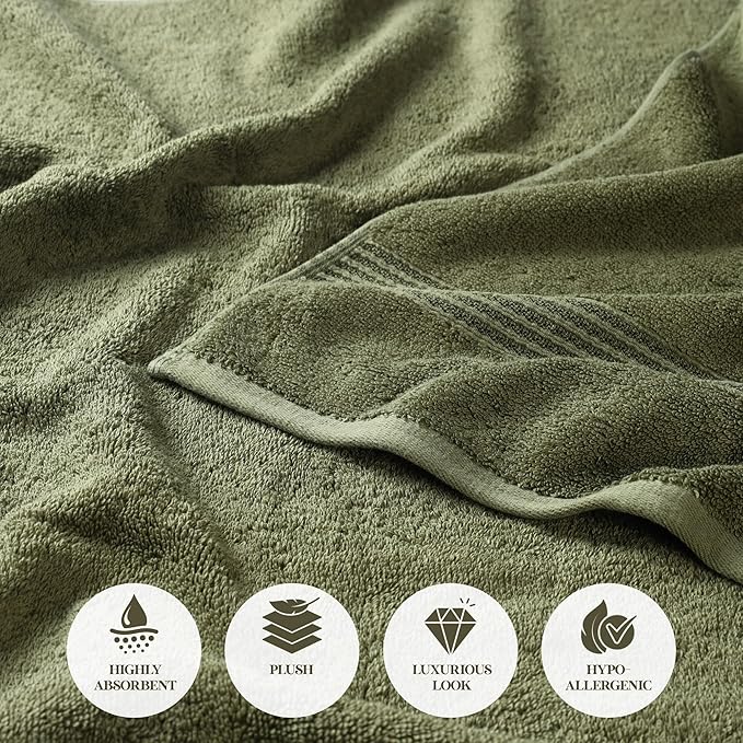 Superior Egyptian Cotton 6-Piece Towel Set, Assorted Towels, Home Bathroom, Master, Guest Bath, Decor Essentials, Includes 2 Bath, 2 Hand, 2 Face Towels/Washcloths, Quick Dry, Absorbent, Forest Green